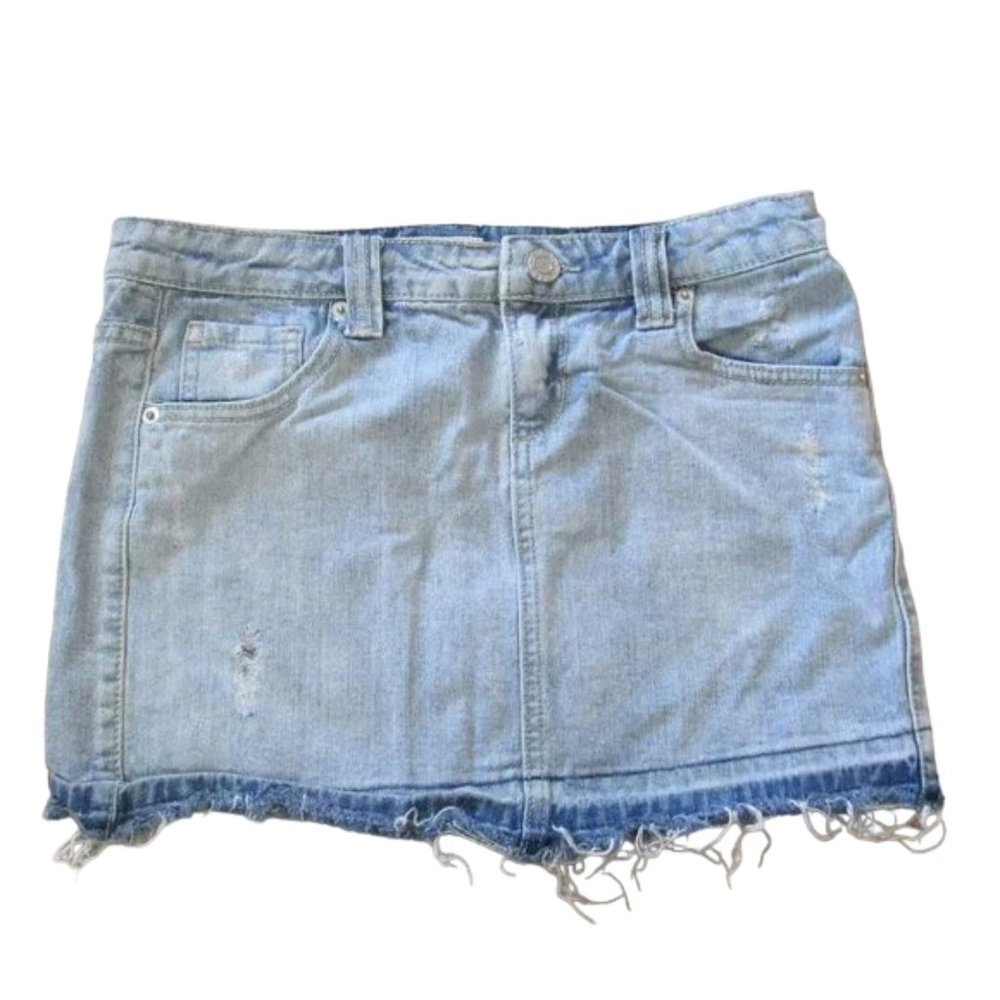 SO Wear It Declare It Cut Off Mini Jean Skirt Womens Size 5 Distressed Denim
